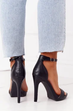 Damskie Boto Eleganckie Sandały Na Szpilce Czarne Glamour