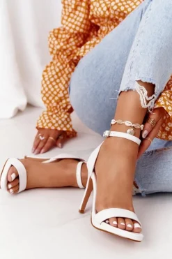 Damskie Boto Eleganckie Sandały Na Szpilce Białe Glamour