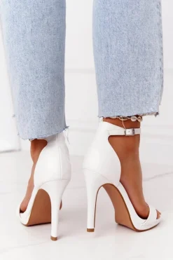 Damskie Boto Eleganckie Sandały Na Szpilce Białe Glamour
