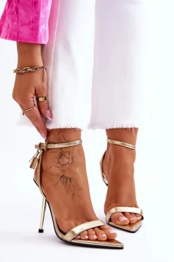 Damskie Boto Eleganckie Sandały Na Szpilce Z Ozdobami Złote Zaria