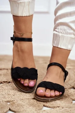 Damskie buty S.Barski Sandały Płaskie*Eleganckie Sandały S.Barski GD-53 Czarne