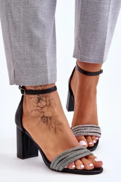 Boto Sandały Na Obcasie*Eleganckie Sandały Z Cyrkoniami Na Obcasie Czarne Laurene