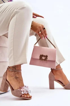 Damskie Boto Eleganckie Sandały Z Kryształami Na Obcasie Ciemnobeżowe Cameron