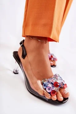 Damskie buty S.Barski Sandały Na Obcasie*Eleganckie Sandały Z Kryształami Czarne Lanette