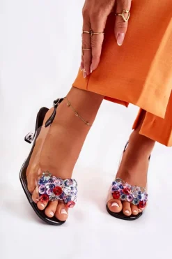 Damskie buty S.Barski Sandały Na Obcasie*Eleganckie Sandały Z Kryształami Czarne Lanette