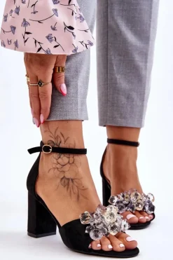 Boto Sandały Na Obcasie*Eleganckie Sandały Z Kryształami Na Obcasie Czarne Cameron