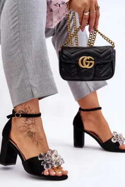 Boto Sandały Na Obcasie*Eleganckie Sandały Z Kryształami Na Obcasie Czarne Cameron