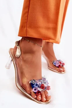 New Damskie buty S.Barski Eleganckie Sandały Z Kryształami Złote Lanette