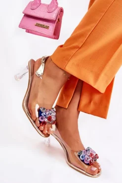 New Damskie buty S.Barski Eleganckie Sandały Z Kryształami Złote Lanette