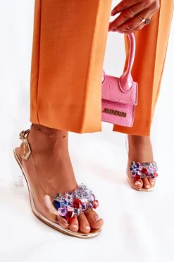 New Damskie buty S.Barski Eleganckie Sandały Z Kryształami Złote Lanette