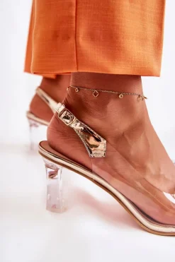 New Damskie buty S.Barski Eleganckie Sandały Z Kryształami Złote Lanette