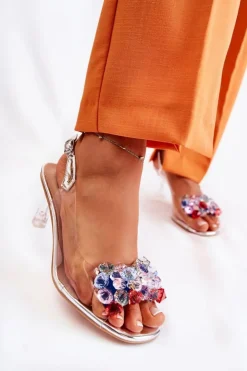 Damskie Damskie buty S.Barski Eleganckie Sandały Z Kryształami Srebrne Lanette