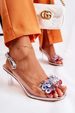 Damskie Damskie buty S.Barski Eleganckie Sandały Z Kryształami Srebrne Lanette