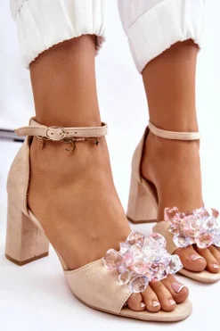 Boto Sandały Na Obcasie*Eleganckie Sandały Z Kryształami Na Obcasie Beżowe Cameron