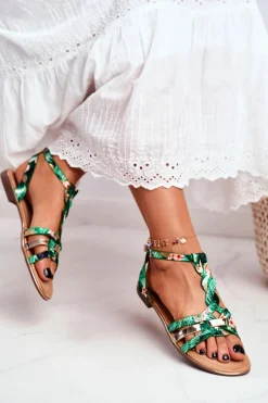 Boto Sandały Płaskie*Eleganckie Sandały Z Kwiatowym Wzorem Zielone Brooke