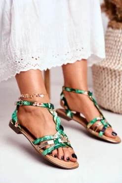 Boto Sandały Płaskie*Eleganckie Sandały Z Kwiatowym Wzorem Zielone Brooke