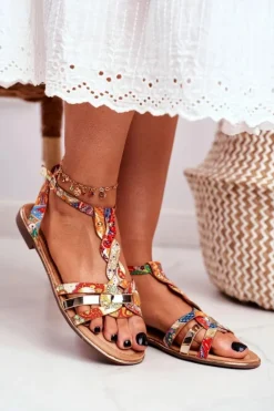 Damskie Boto Eleganckie Sandały Z Kwiatowym Wzorem Pomarańczowe Brooke