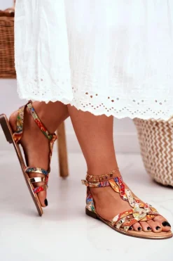 Damskie Boto Eleganckie Sandały Z Kwiatowym Wzorem Pomarańczowe Brooke