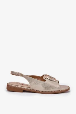 Damskie Damskie buty S.Barski Eleganckie Sandały Z Ozdobą Na Płaskim Obcasie S.Barski KV51-003 Złote