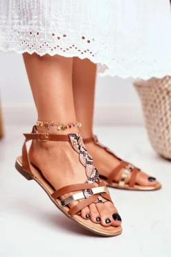 Clearance Boto Eleganckie Sandały Z Wężowym Wzorem Brązowe Brooke