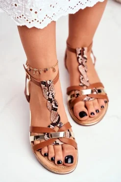 Clearance Boto Eleganckie Sandały Z Wężowym Wzorem Brązowe Brooke