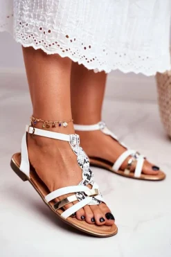Hot Boto Eleganckie Sandały Z Wężowym Wzorem Białe Brooke