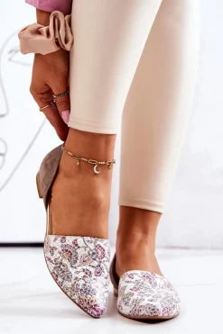 Online Laura Messi Eleganckie Skórzane Baleriny W Kwiaty 1110 Białe