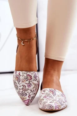 Online Laura Messi Eleganckie Skórzane Baleriny W Kwiaty 1110 Białe