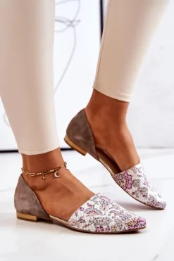 Online Laura Messi Eleganckie Skórzane Baleriny W Kwiaty 1110 Białe