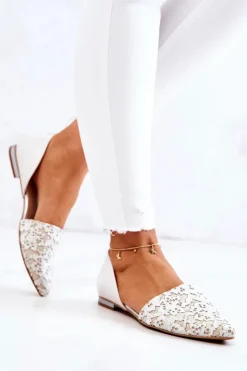 Clearance Laura Messi Eleganckie Skórzane Baleriny 1110 Beżowe