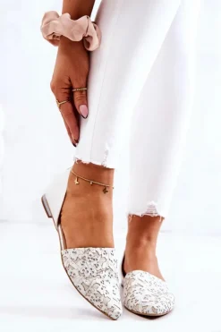 Clearance Laura Messi Eleganckie Skórzane Baleriny 1110 Beżowe