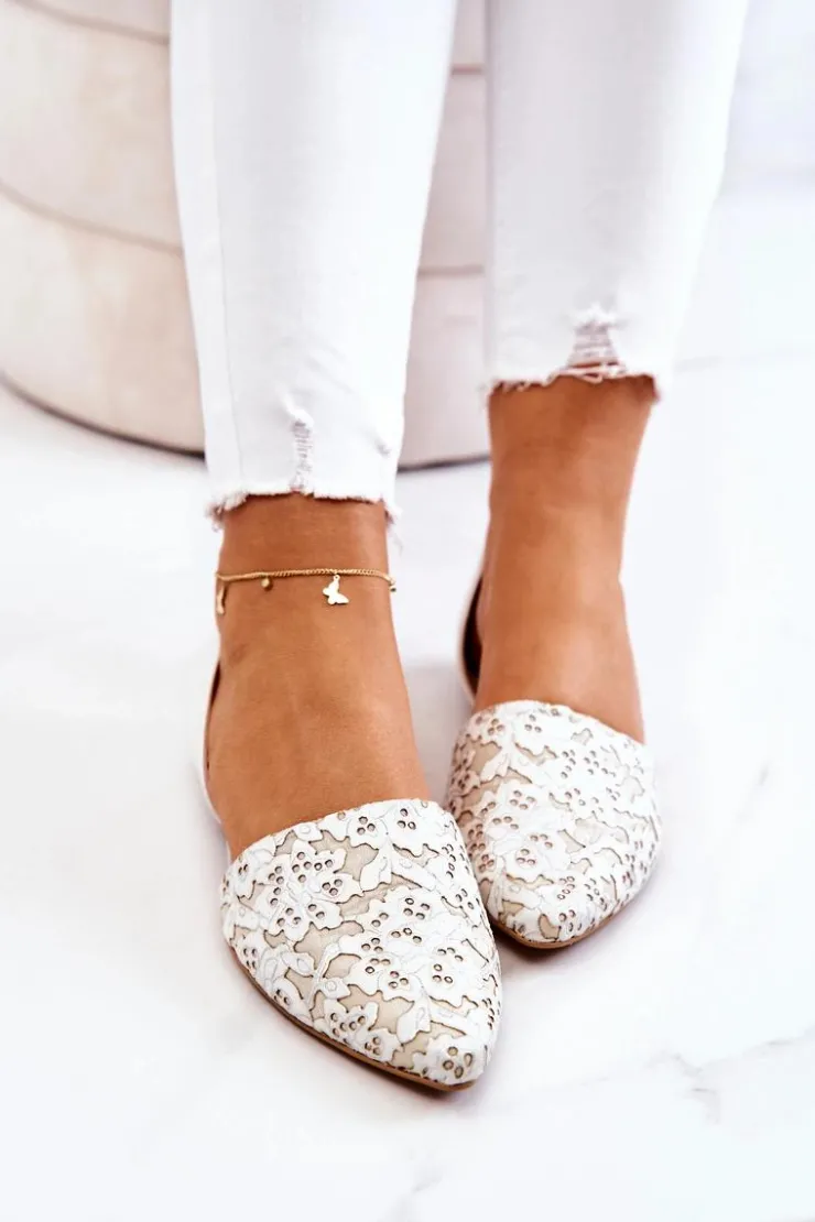 Clearance Laura Messi Eleganckie Skórzane Baleriny 1110 Beżowe