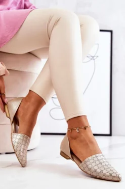 Laura Messi Baleriny Skórzane|Baleriny Klasyczne*Eleganckie Skórzane Baleriny 1110 Złote Benzynowe