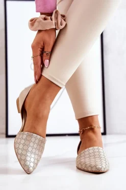 Laura Messi Baleriny Skórzane|Baleriny Klasyczne*Eleganckie Skórzane Baleriny 1110 Złote Benzynowe