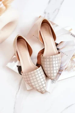 Laura Messi Baleriny Skórzane|Baleriny Klasyczne*Eleganckie Skórzane Baleriny 1110 Złote Benzynowe