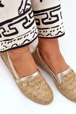 Clearance Zazoo Eleganckie Skórzane Espadryle Z Plecionką 10178 Beżowo-Złote Beżowy