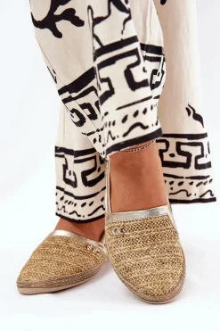 Clearance Zazoo Eleganckie Skórzane Espadryle Z Plecionką 10178 Beżowo-Złote Beżowy
