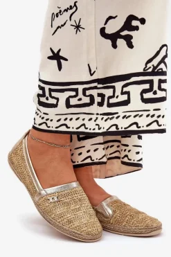 Clearance Zazoo Eleganckie Skórzane Espadryle Z Plecionką 10178 Beżowo-Złote Beżowy