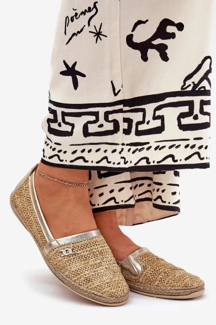 Clearance Zazoo Eleganckie Skórzane Espadryle Z Plecionką 10178 Beżowo-Złote Beżowy