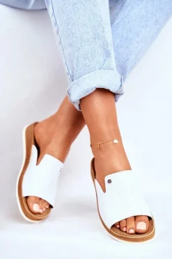 Boto Klapki Damskie Klasyczne*Eleganckie Skórzane Klapki Białe Nicole 2495