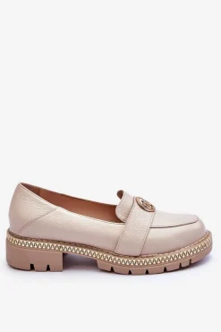 Boto Mokasyny Damskie Skórzane*Eleganckie Skórzane Mokasyny Jasnobeżowe Laverne