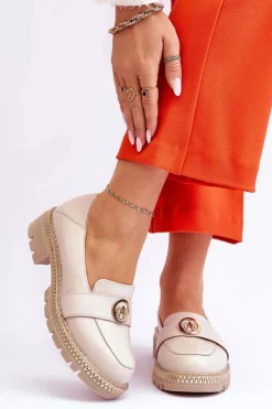 Boto Mokasyny Damskie Skórzane*Eleganckie Skórzane Mokasyny Jasnobeżowe Laverne