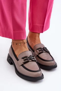 Buty damskie Vinceza Loafersy Damskie|Mokasyny Płaskie*Eleganckie Skórzane Mokasyny Damskie Ciemnobeżowe Triana Szary