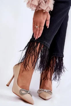 Damskie Boto Eleganckie Szpilki Z Kokardą Beżowe Alyssa