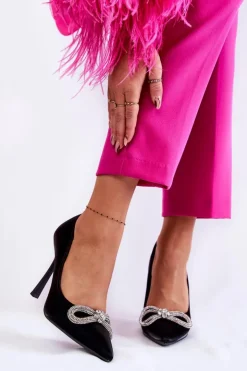 New Boto Eleganckie Szpilki Z Kokardą Czarne Alyssa