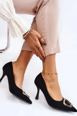 Damskie Boto Eleganckie Szpilki Z Modną Ozdobą Czarne Precious