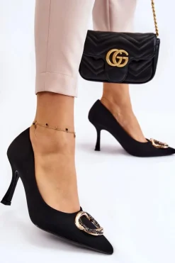 Damskie Boto Eleganckie Szpilki Z Modną Ozdobą Czarne Precious