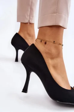 Damskie Boto Eleganckie Szpilki Z Modną Ozdobą Czarne Precious
