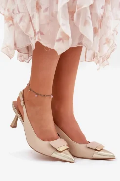 Boto Czółenka Klasyczne*Eleganckie Szpilki Z Ozdobą Eko Skórzane Beżowe Ottoles