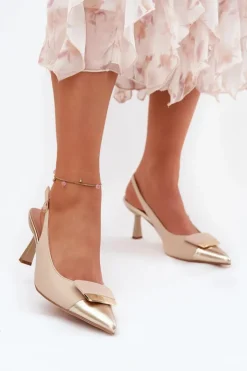 Boto Czółenka Klasyczne*Eleganckie Szpilki Z Ozdobą Eko Skórzane Beżowe Ottoles